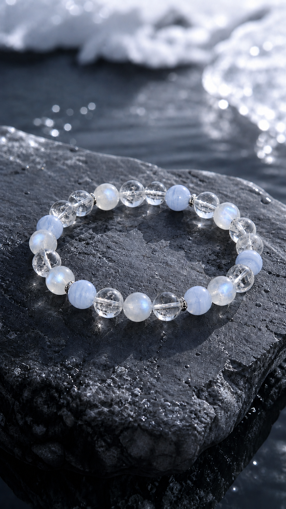 Moonstone, Clear Quartz & Blue Lace Agate Beaded Bracelet - Flow