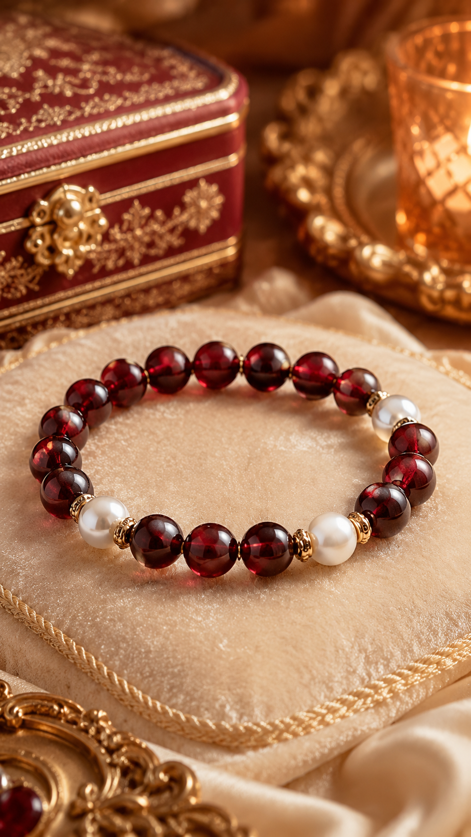 Garnet & Mother-of-Pearl Beaded Bracelet - Vitality
