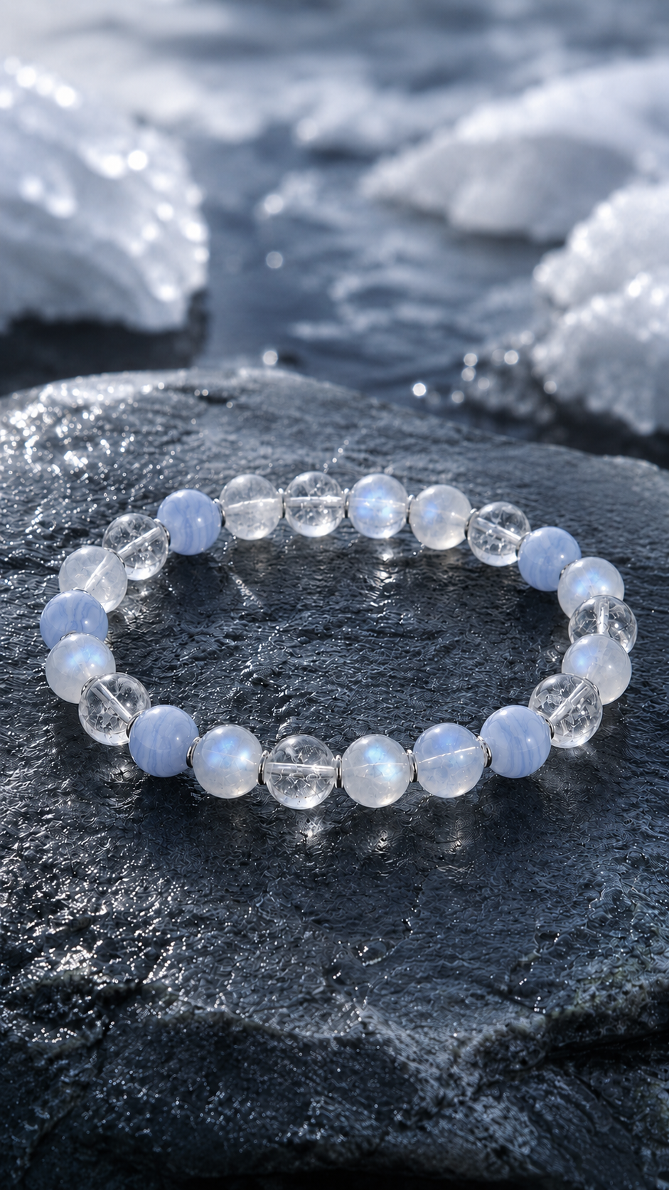Moonstone, Clear Quartz & Blue Lace Agate Beaded Bracelet - Flow
