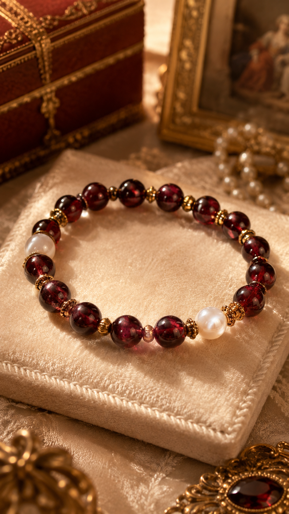 Garnet & Mother-of-Pearl Beaded Bracelet - Vitality
