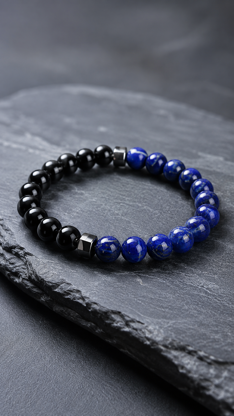Lapis Lazuli & Black Obsidian Beaded Bracelet - Liminal