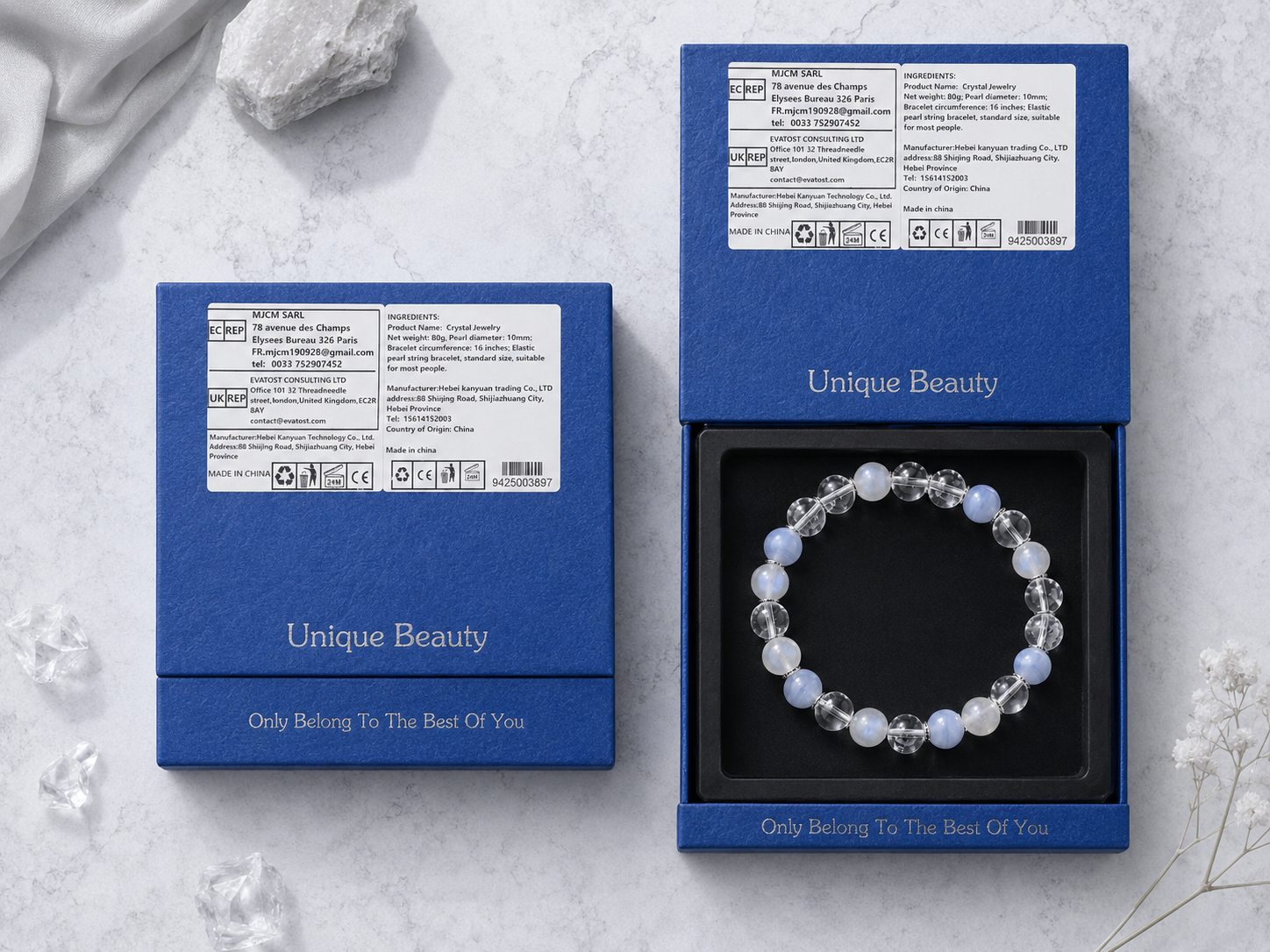 Moonstone, Clear Quartz & Blue Lace Agate Beaded Bracelet - Flow