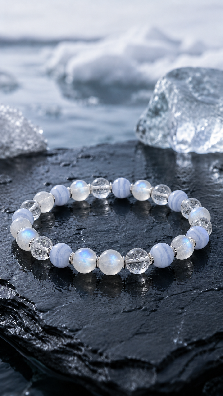 Moonstone, Clear Quartz & Blue Lace Agate Beaded Bracelet - Flow