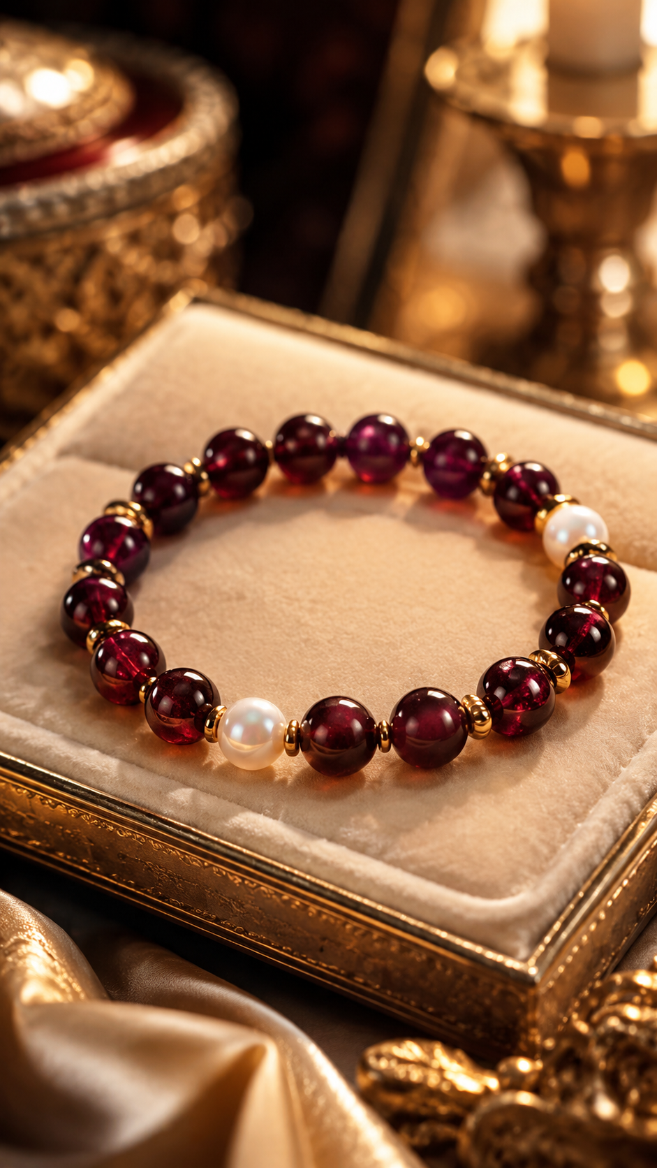 Garnet & Mother-of-Pearl Beaded Bracelet - Vitality
