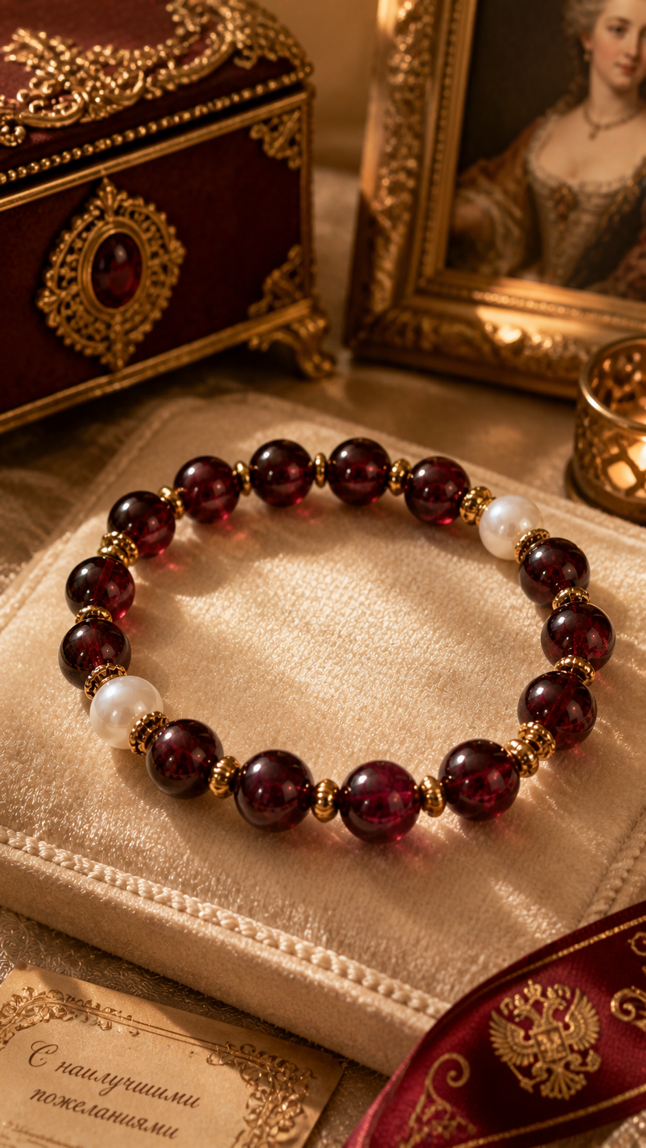 Garnet & Mother-of-Pearl Beaded Bracelet - Vitality