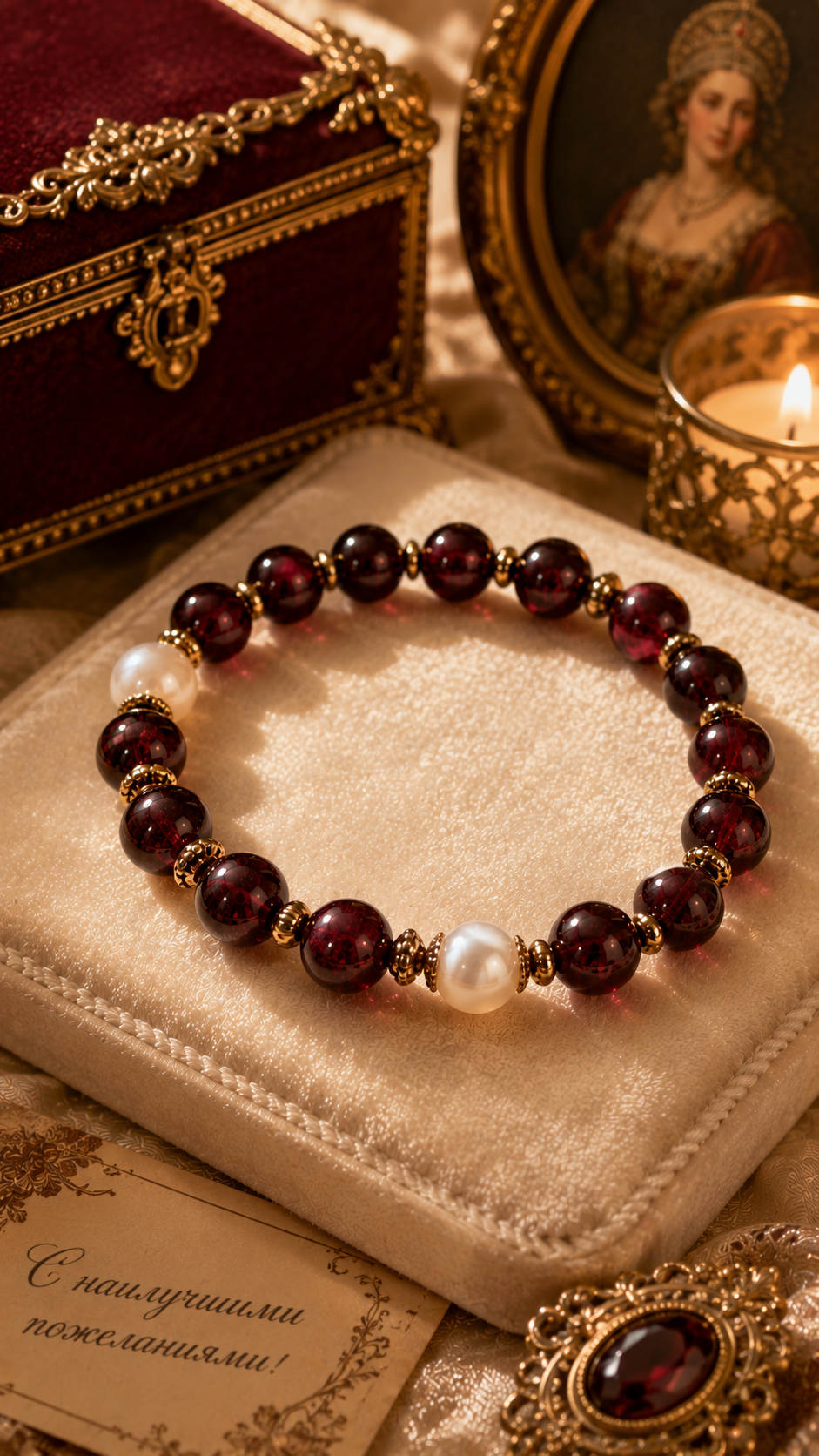 Garnet & Mother-of-Pearl Beaded Bracelet - Vitality