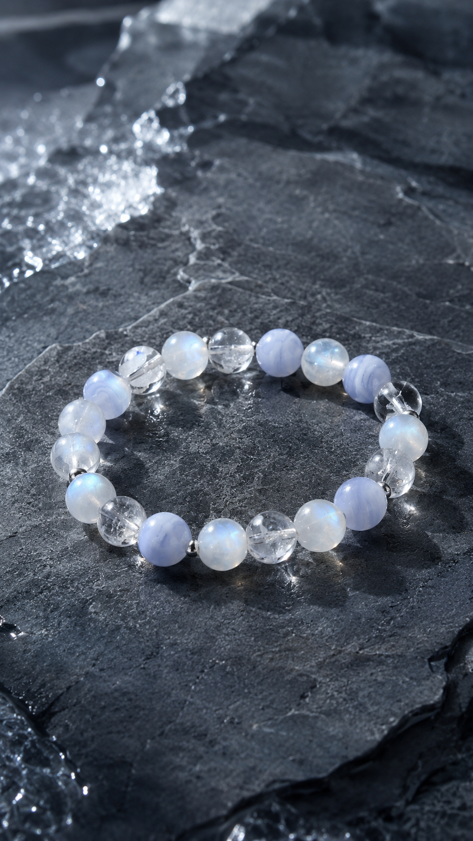 Moonstone, Clear Quartz & Blue Lace Agate Beaded Bracelet - Flow