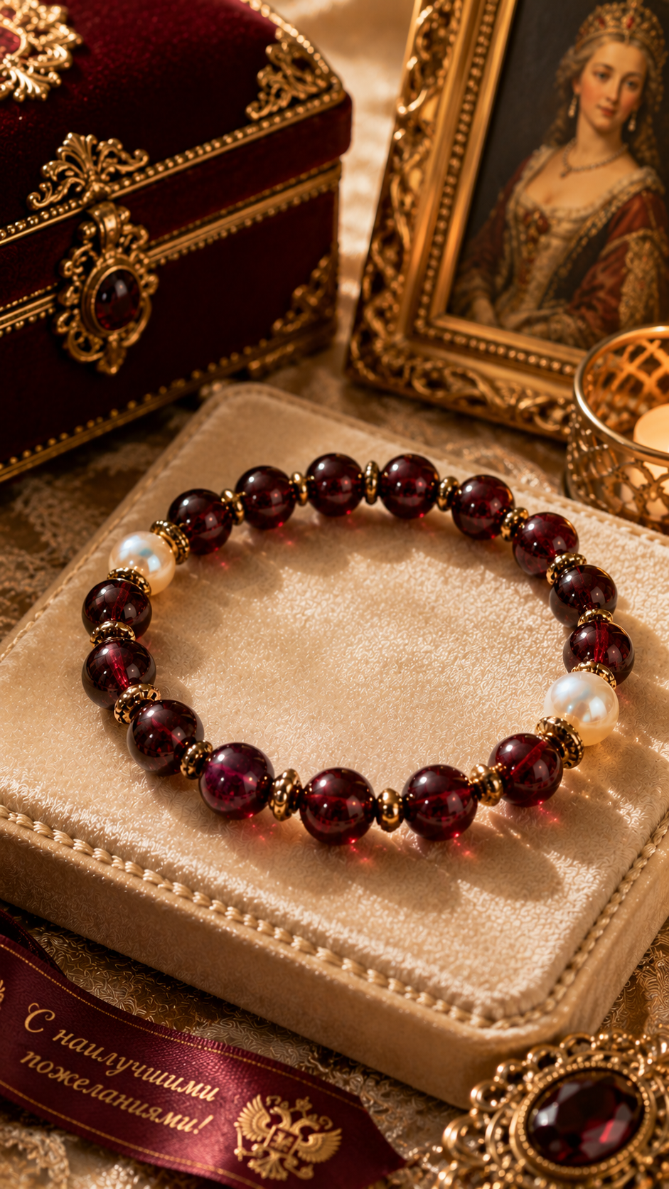 Garnet & Mother-of-Pearl Beaded Bracelet - Vitality