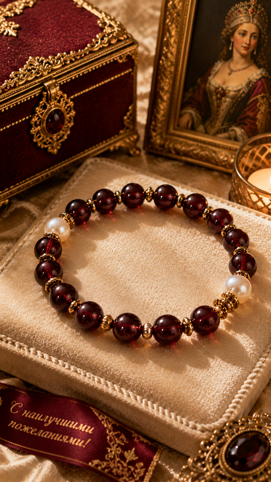 Garnet & Mother-of-Pearl Beaded Bracelet - Vitality