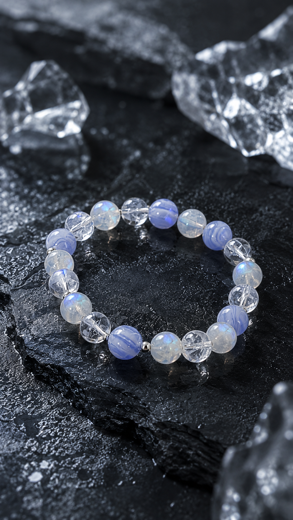 Moonstone, Clear Quartz & Blue Lace Agate Beaded Bracelet - Flow