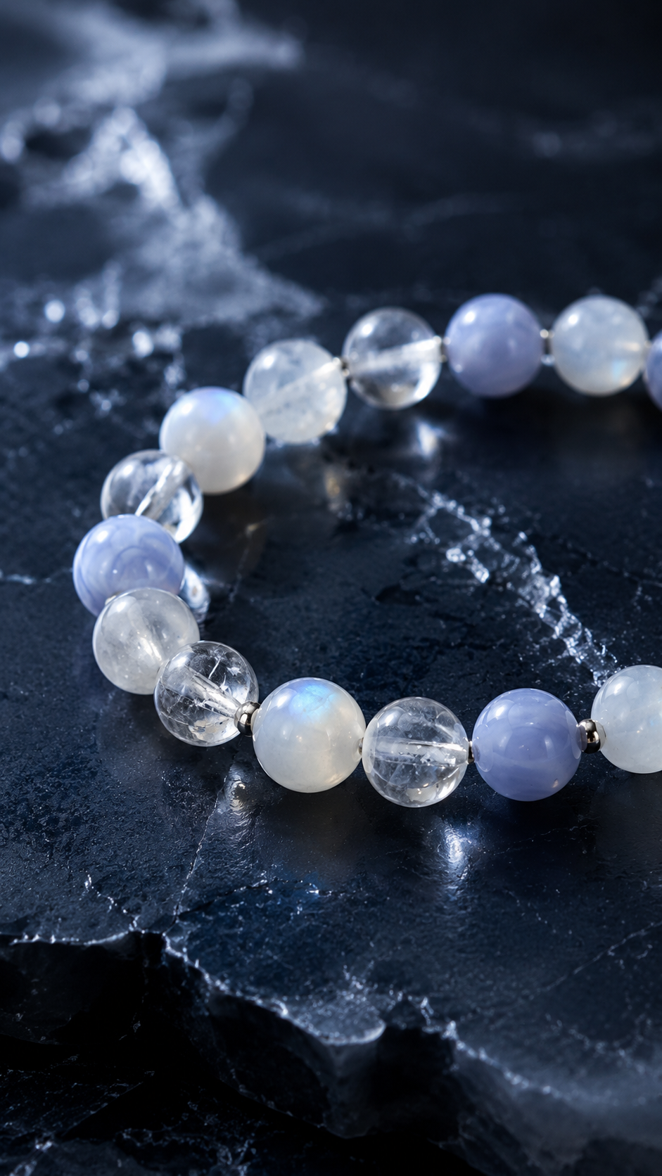 Moonstone, Clear Quartz & Blue Lace Agate Beaded Bracelet - Flow