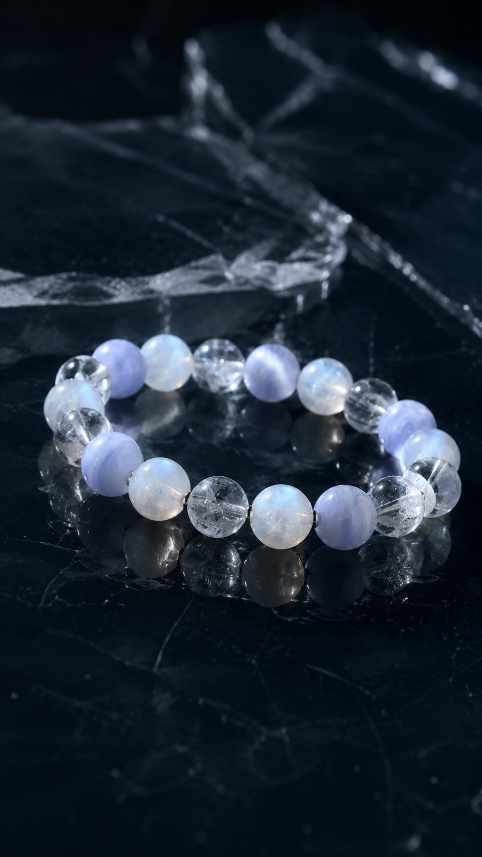 Moonstone, Clear Quartz & Blue Lace Agate Beaded Bracelet - Flow