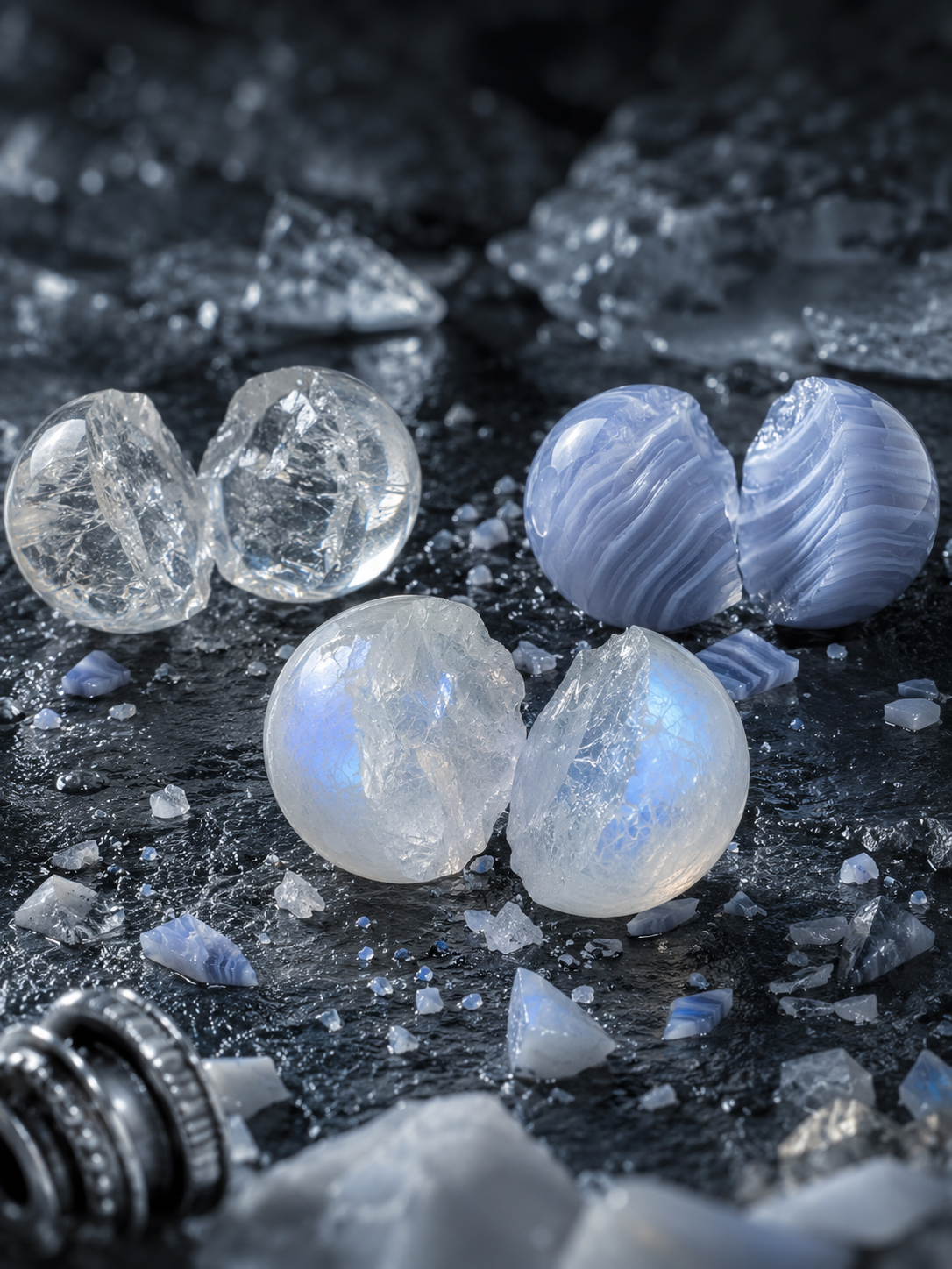 Moonstone, Clear Quartz & Blue Lace Agate Beaded Bracelet - Flow