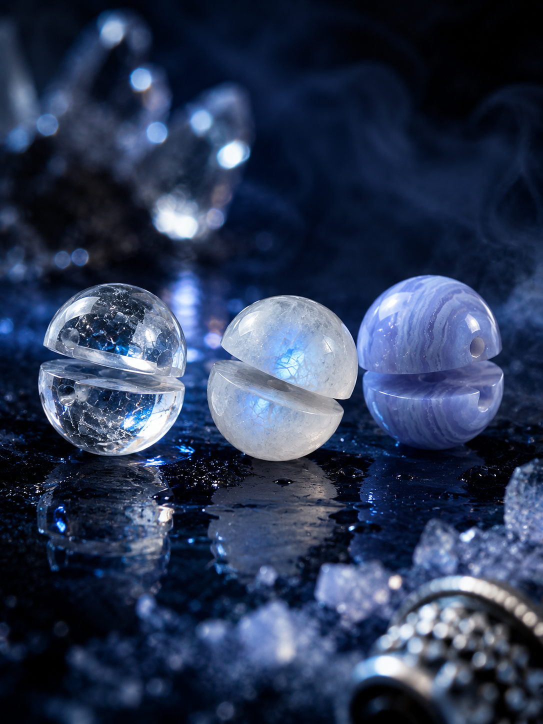 Moonstone, Clear Quartz & Blue Lace Agate Beaded Bracelet - Flow