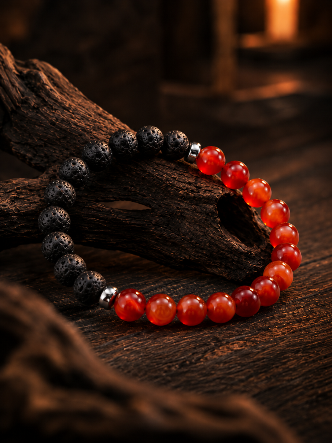Red Agate & Lava Stone Beaded Bracelet - Ember