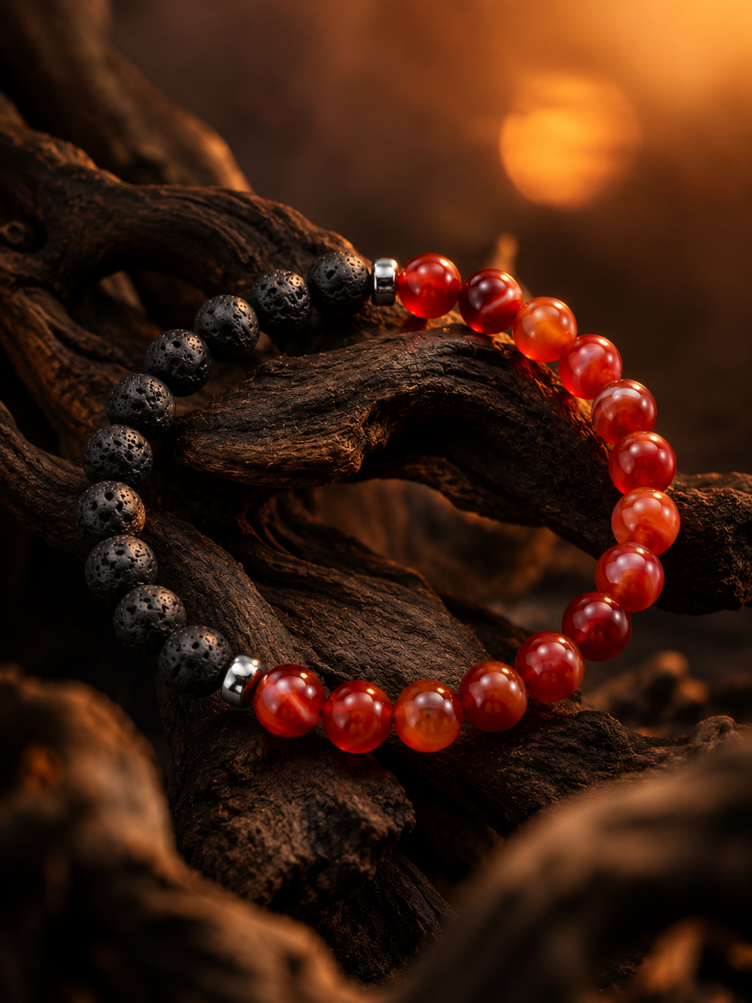 Red Agate & Lava Stone Beaded Bracelet - Ember