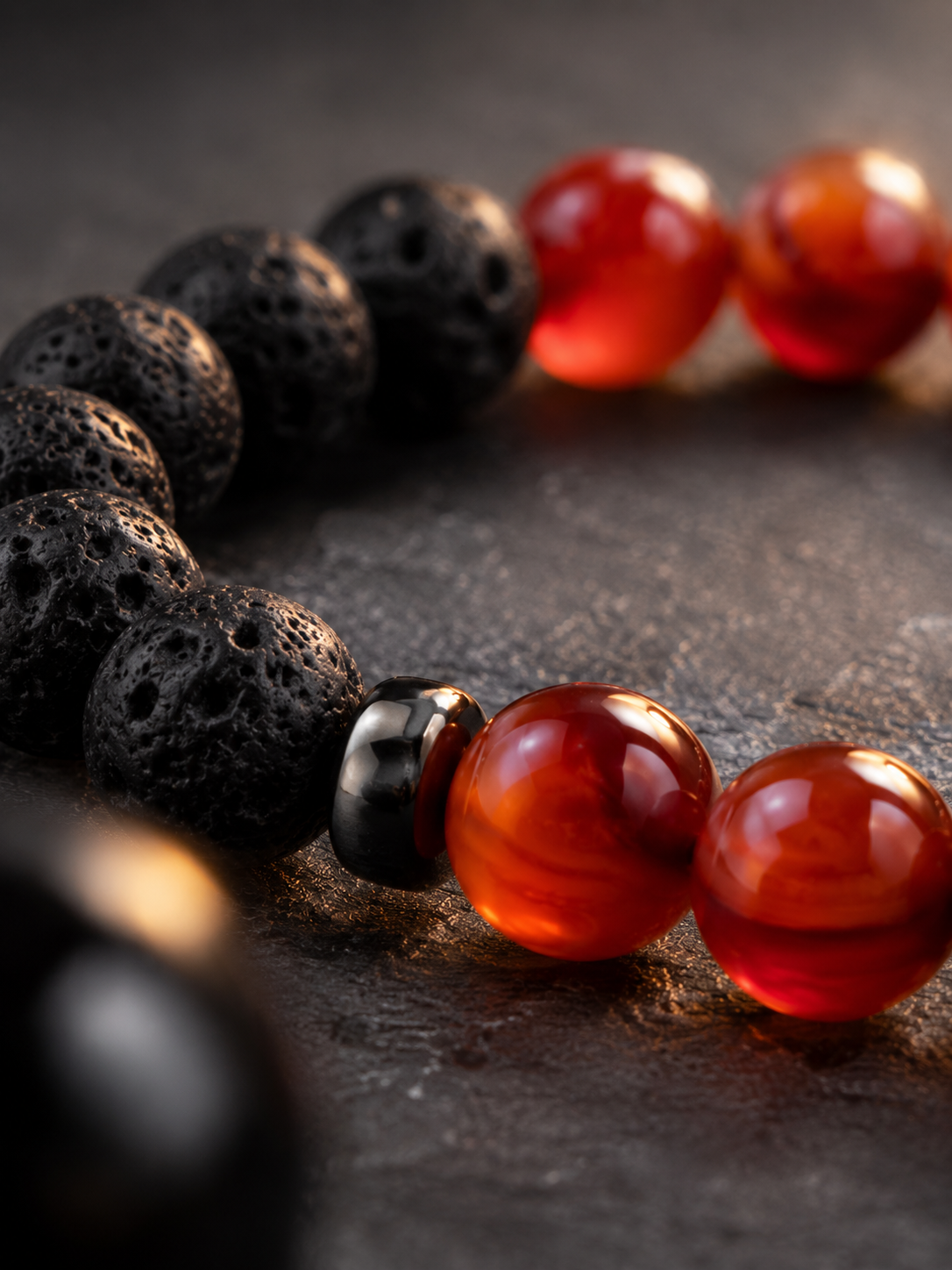 Red Agate & Lava Stone Beaded Bracelet - Ember
