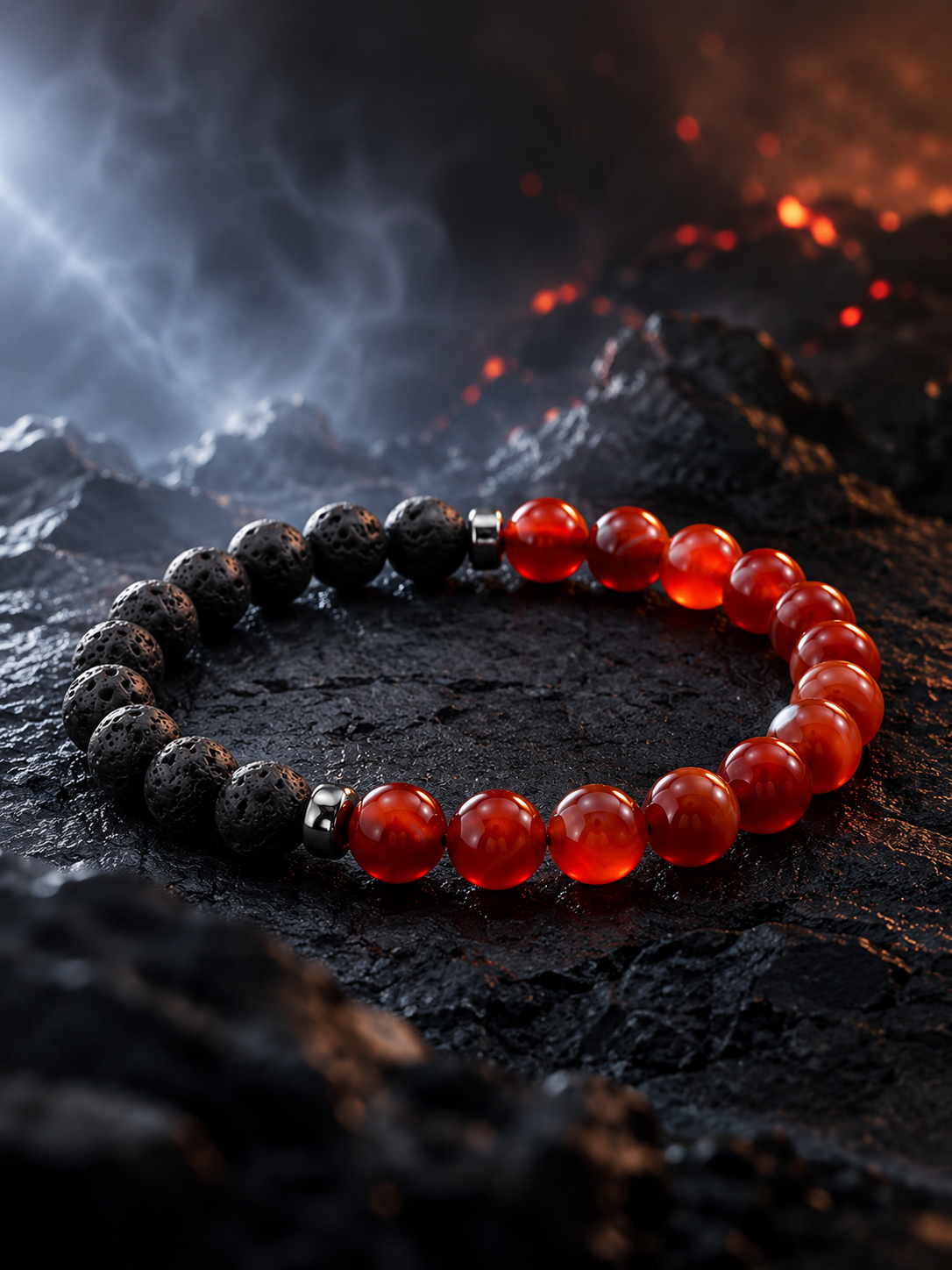 Red Agate & Lava Stone Beaded Bracelet - Ember