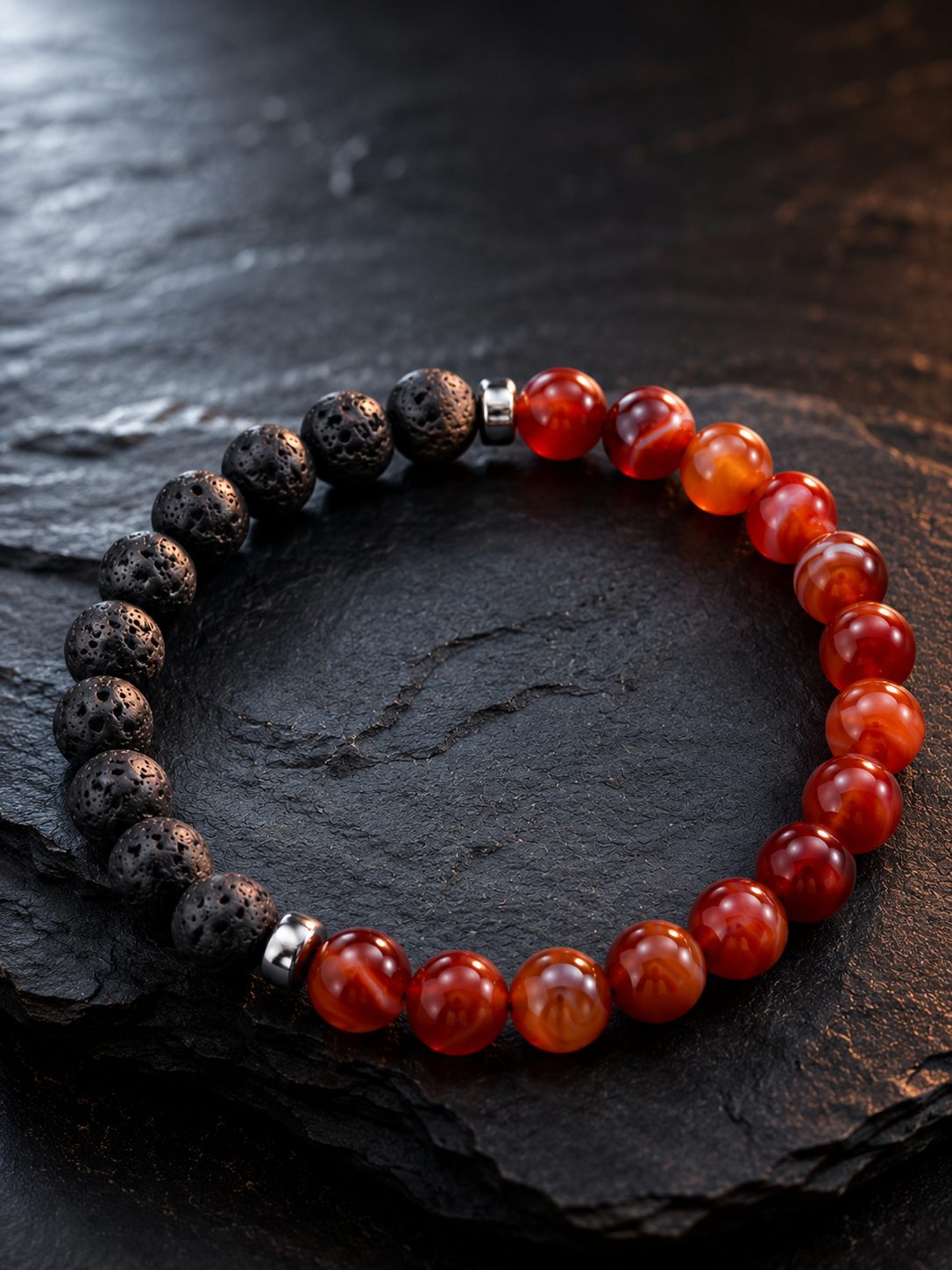 Red Agate & Lava Stone Beaded Bracelet - Ember