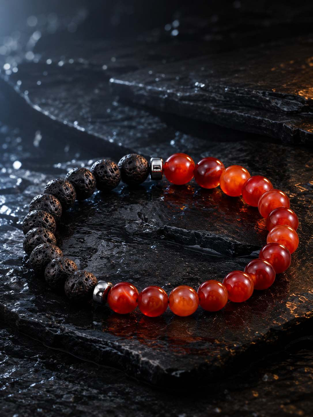Red Agate & Lava Stone Beaded Bracelet - Ember