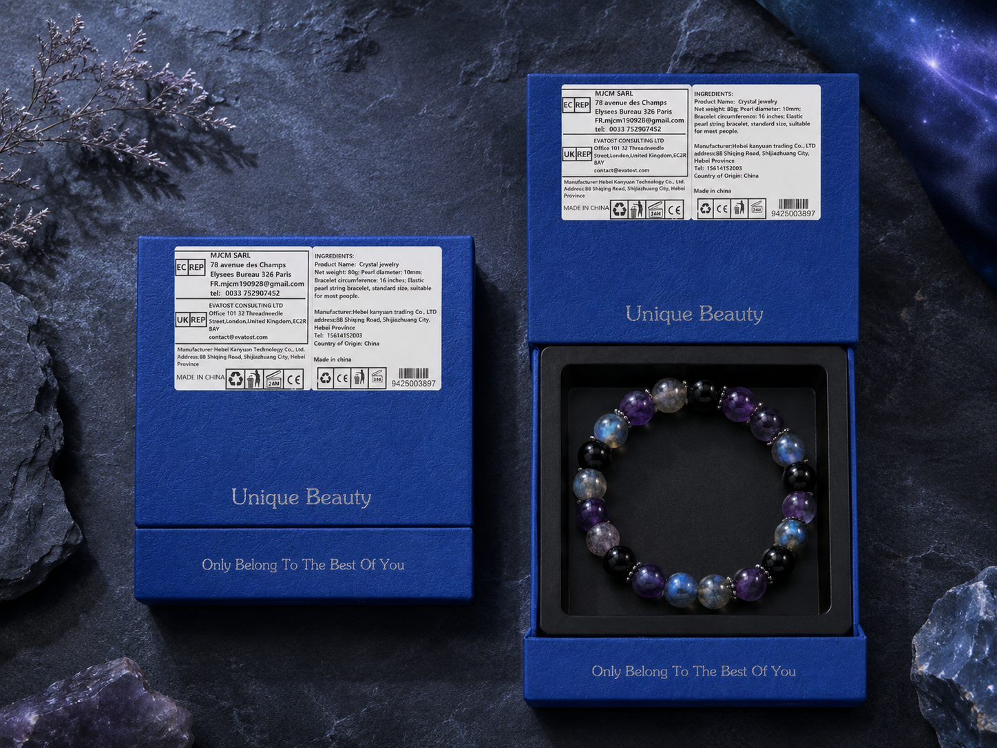 Labradorite, Amethyst & Black Obsidian Beaded Bracelet - Inner Light