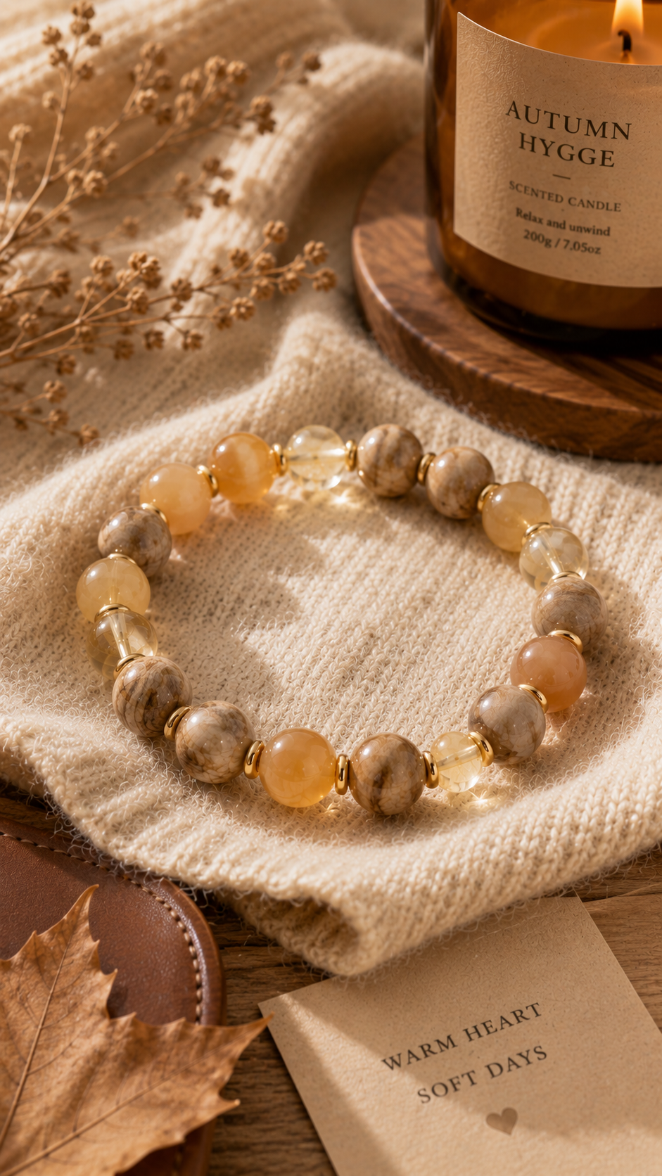 Petrified Wood, Citrine & Honey Agate Beaded Bracelet - Revival