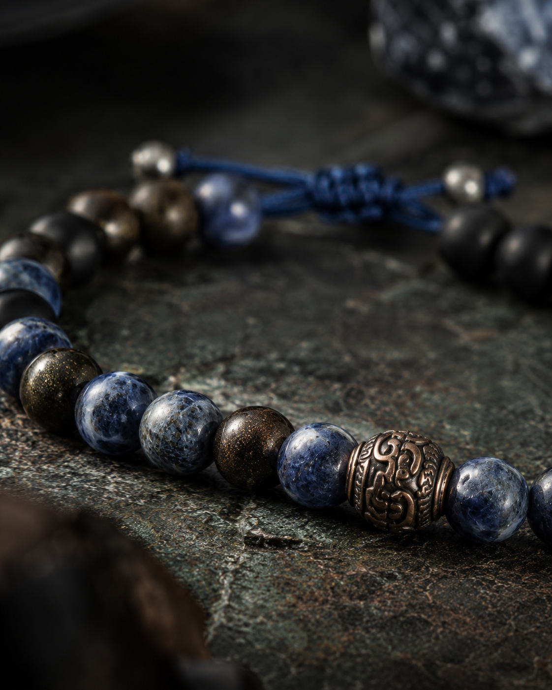 Sodalite, Black Agate & Golden Obsidian Beaded Bracelet - Ancient Blue