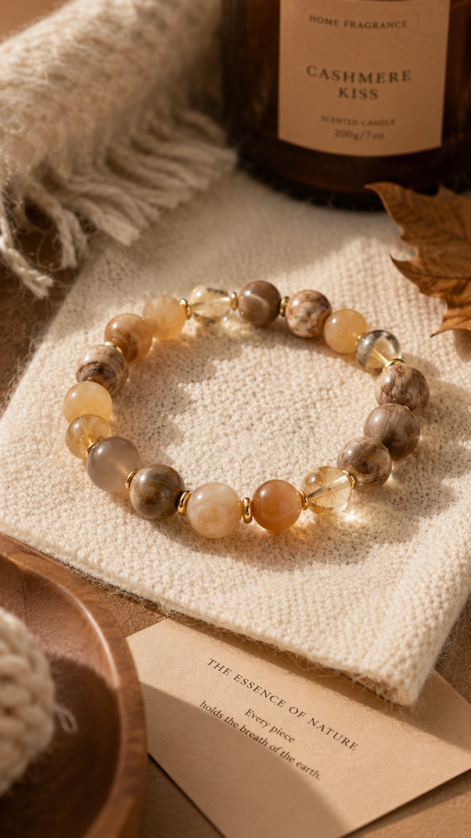 Petrified Wood, Citrine & Honey Agate Beaded Bracelet - Revival