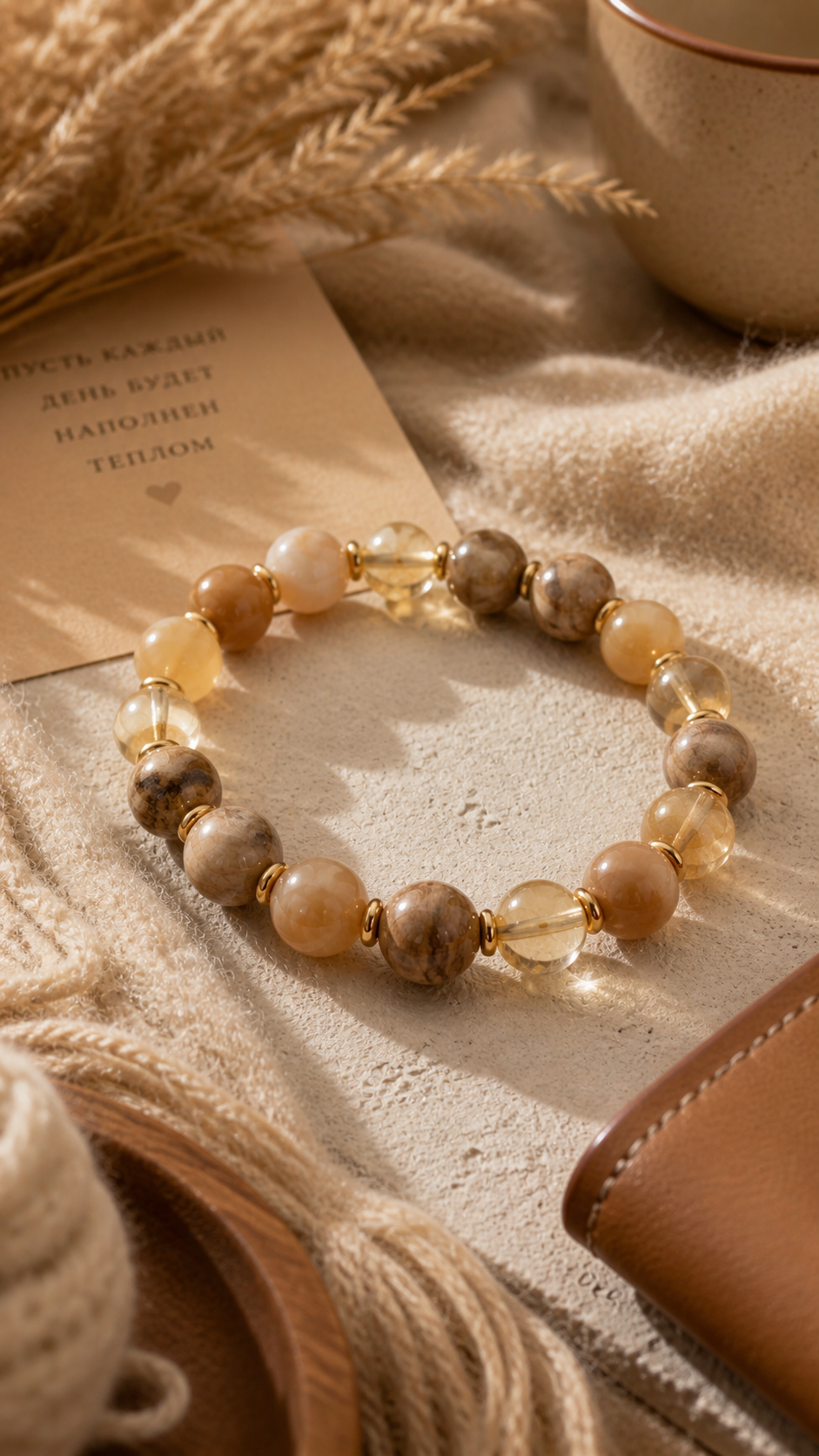 Petrified Wood, Citrine & Honey Agate Beaded Bracelet - Revival