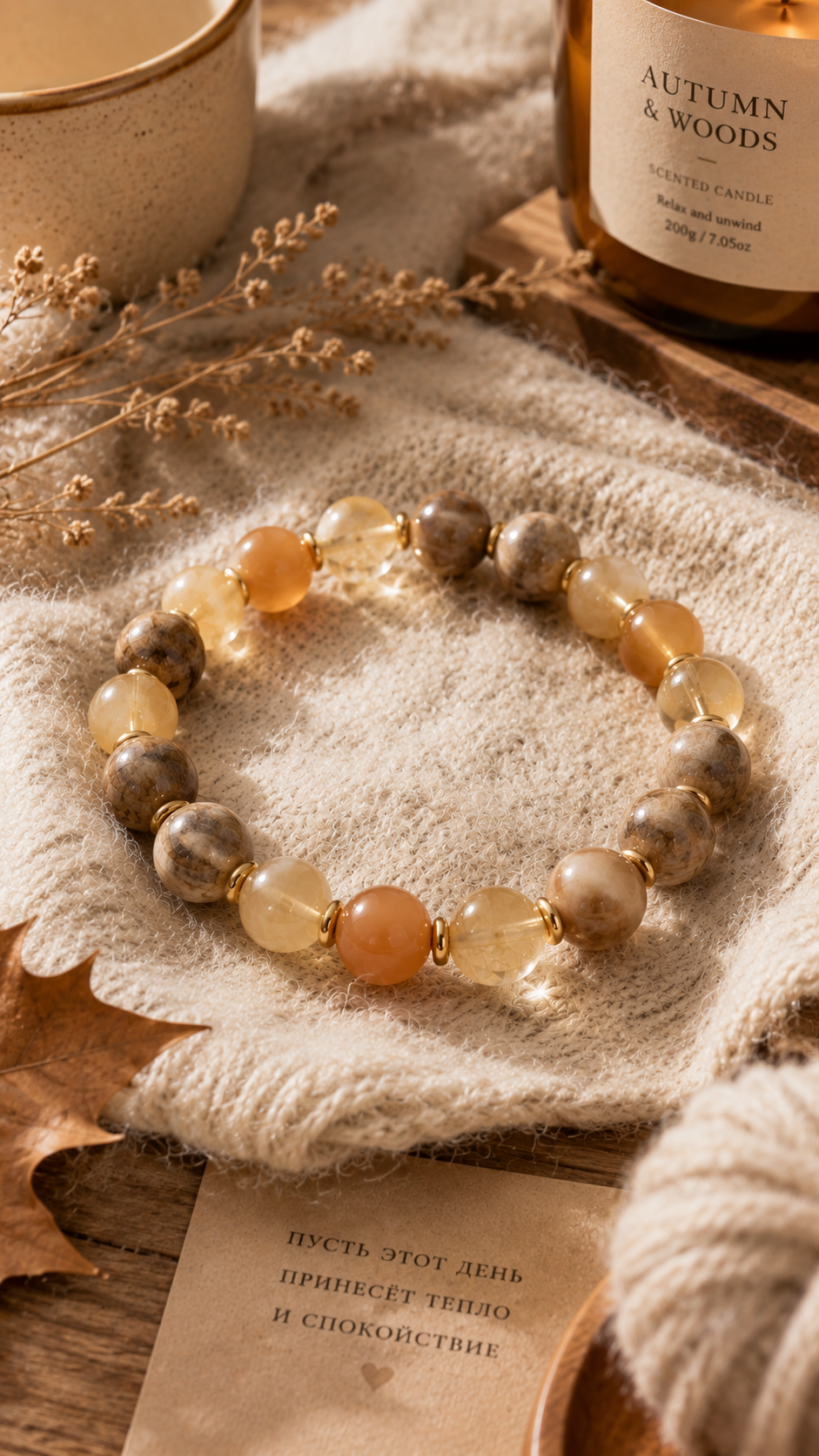 Petrified Wood, Citrine & Honey Agate Beaded Bracelet - Revival
