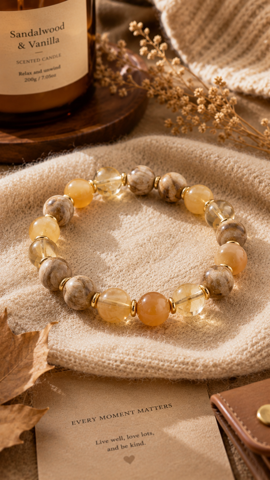 Petrified Wood, Citrine & Honey Agate Beaded Bracelet - Revival