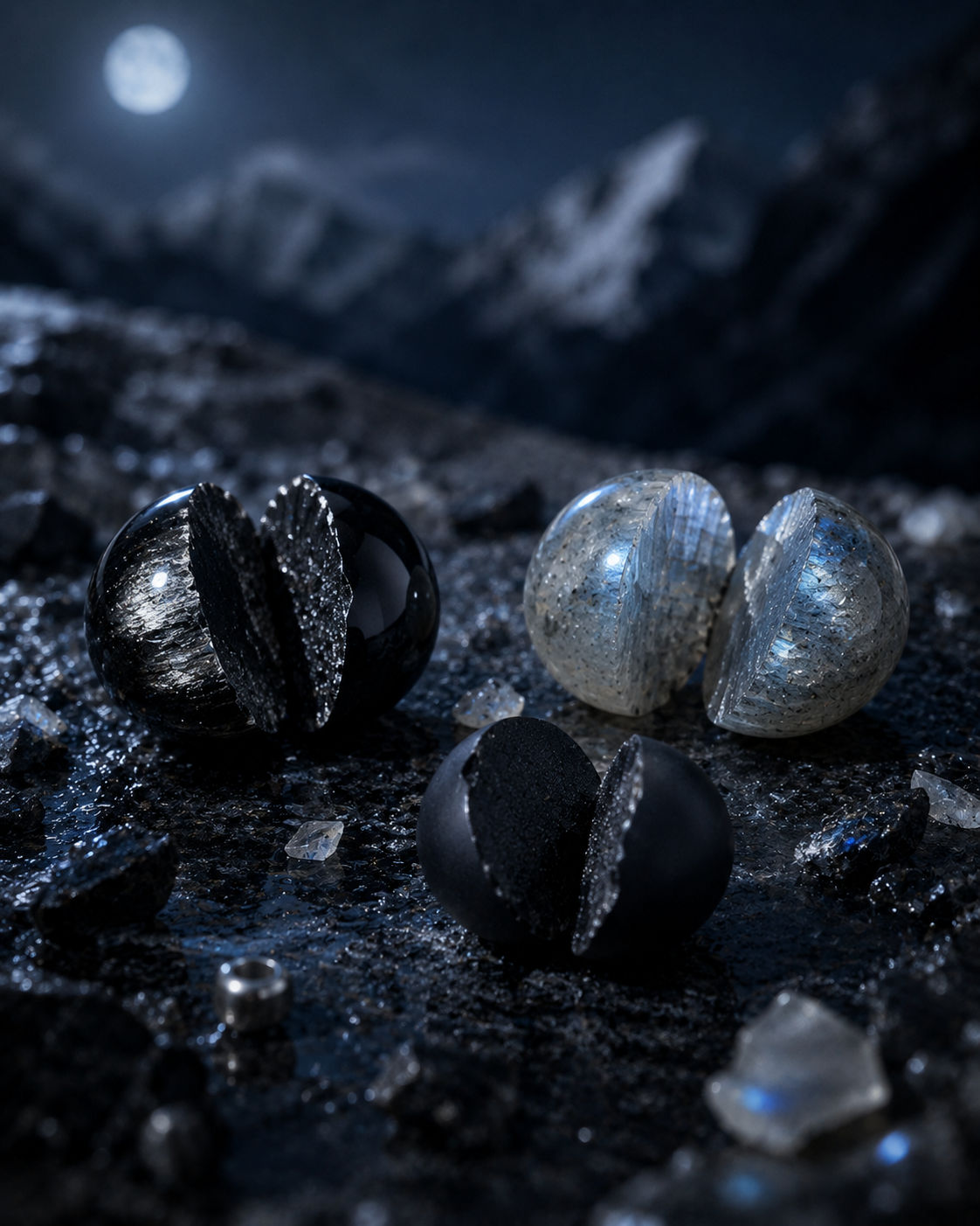 Silver Obsidian, Gray Labradorite & Black Agate Beaded Bracelet - Silver Veil