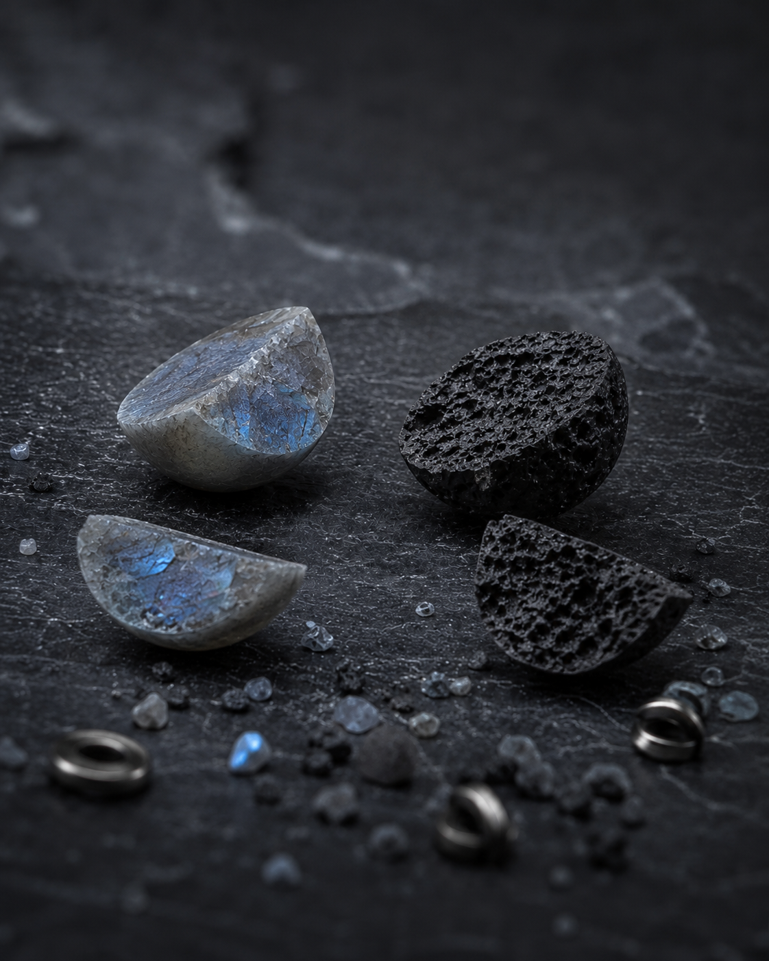 Matte Labradorite & Lava Stone Beaded Bracelet - Lunar Ground