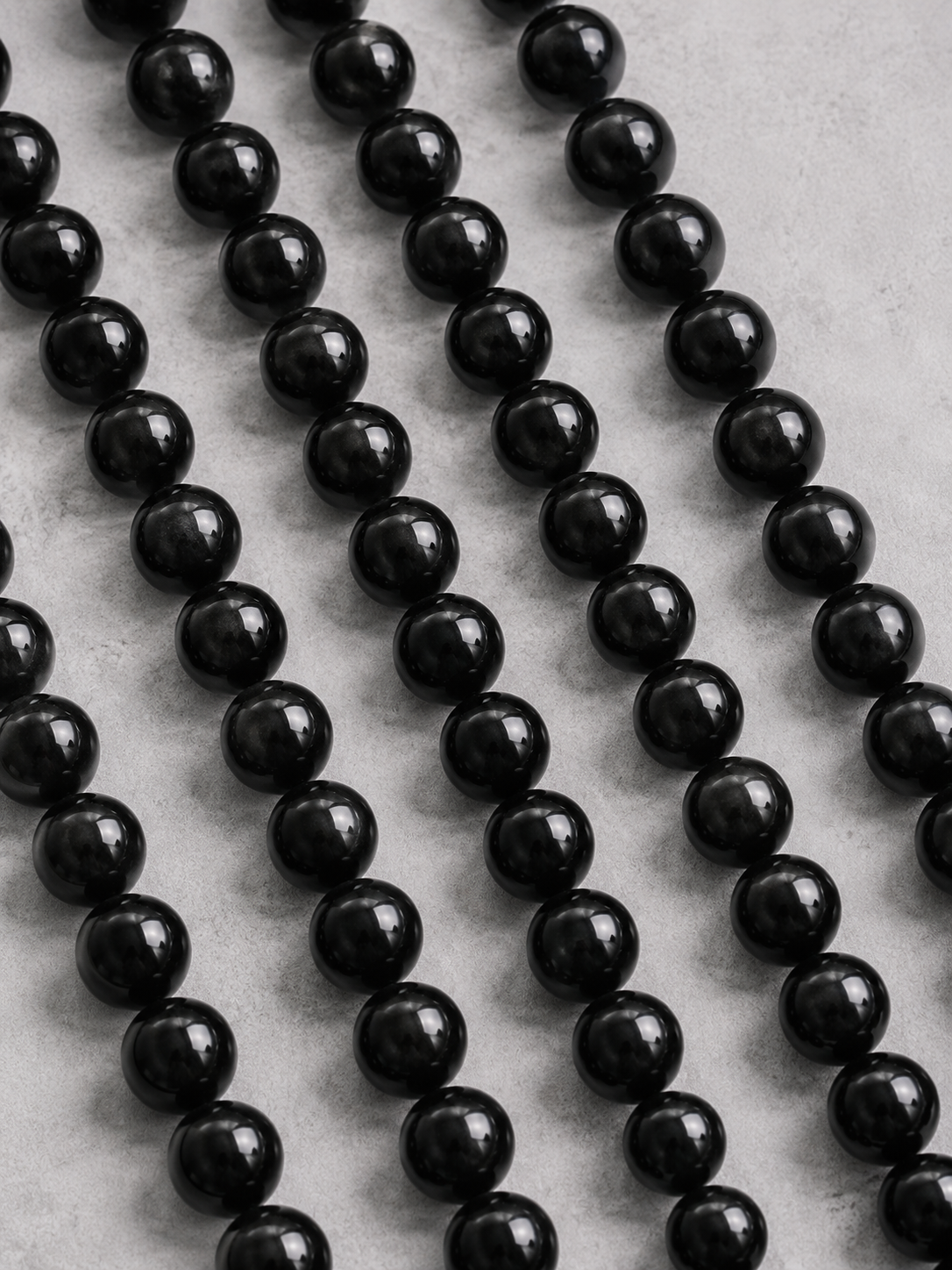 Black Obsidian & Black Agate Beaded Bracelet - Black Mirror