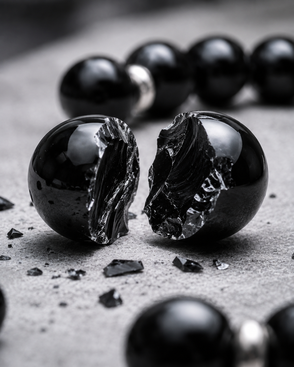 Black Obsidian & Black Agate Beaded Bracelet - Black Mirror