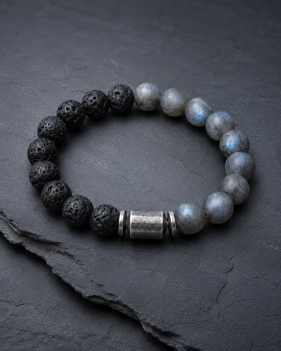 Matte Labradorite & Lava Stone Beaded Bracelet - Lunar Ground