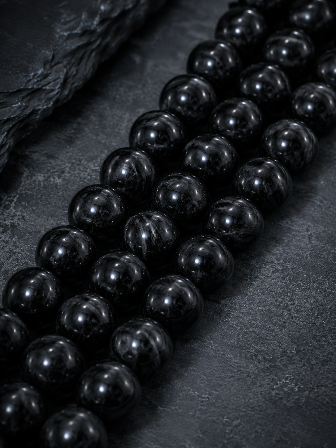 Black Tourmaline, Black Rutilated Quartz & Snowflake Obsidian Beaded Bracelet - Nightfall