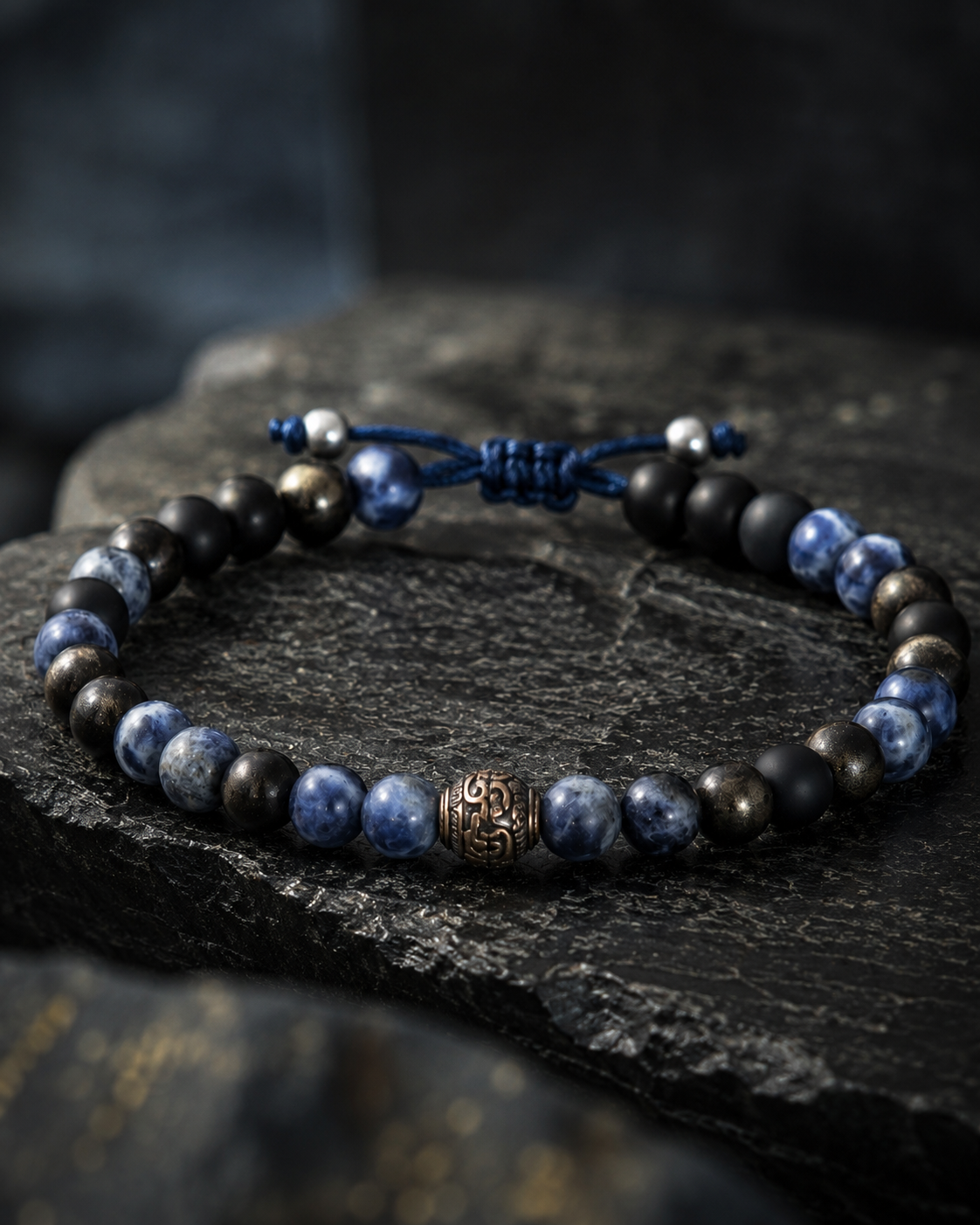 Sodalite, Black Agate & Golden Obsidian Beaded Bracelet - Ancient Blue