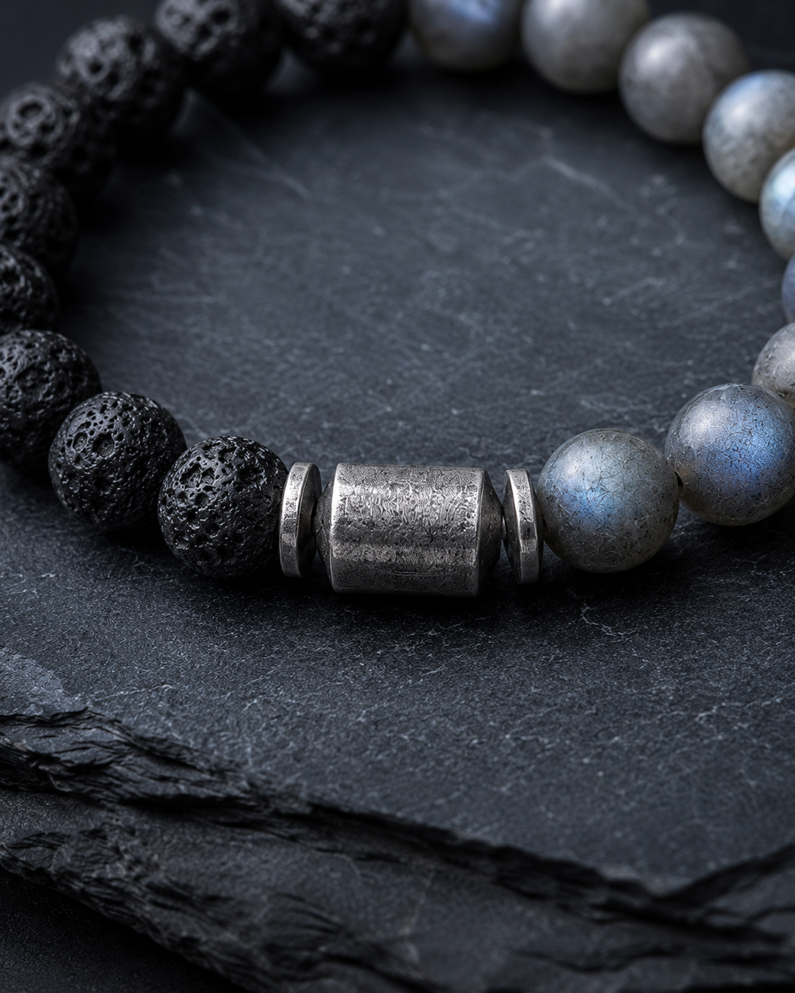 Matte Labradorite & Lava Stone Beaded Bracelet - Lunar Ground