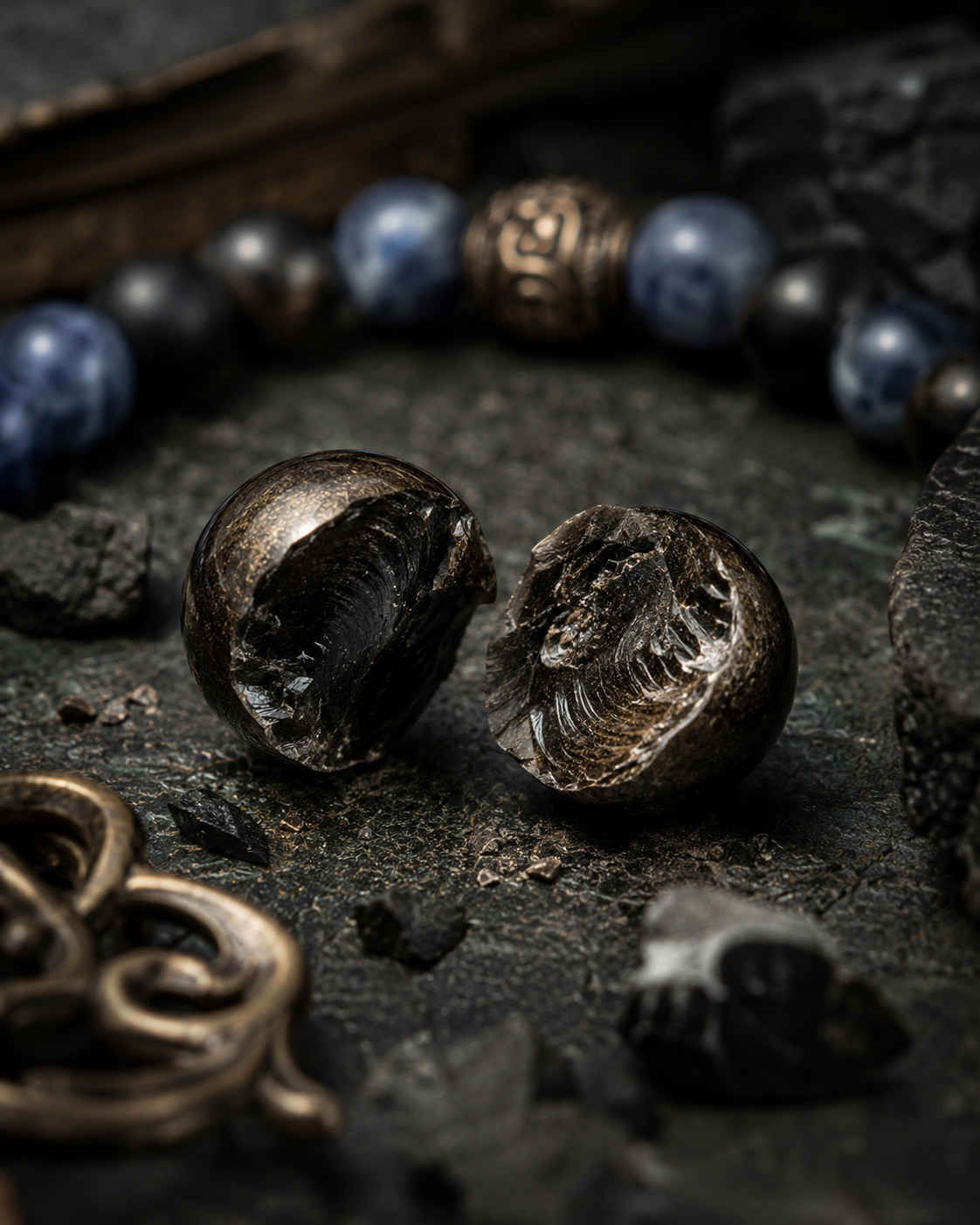 Sodalite, Black Agate & Golden Obsidian Beaded Bracelet - Ancient Blue