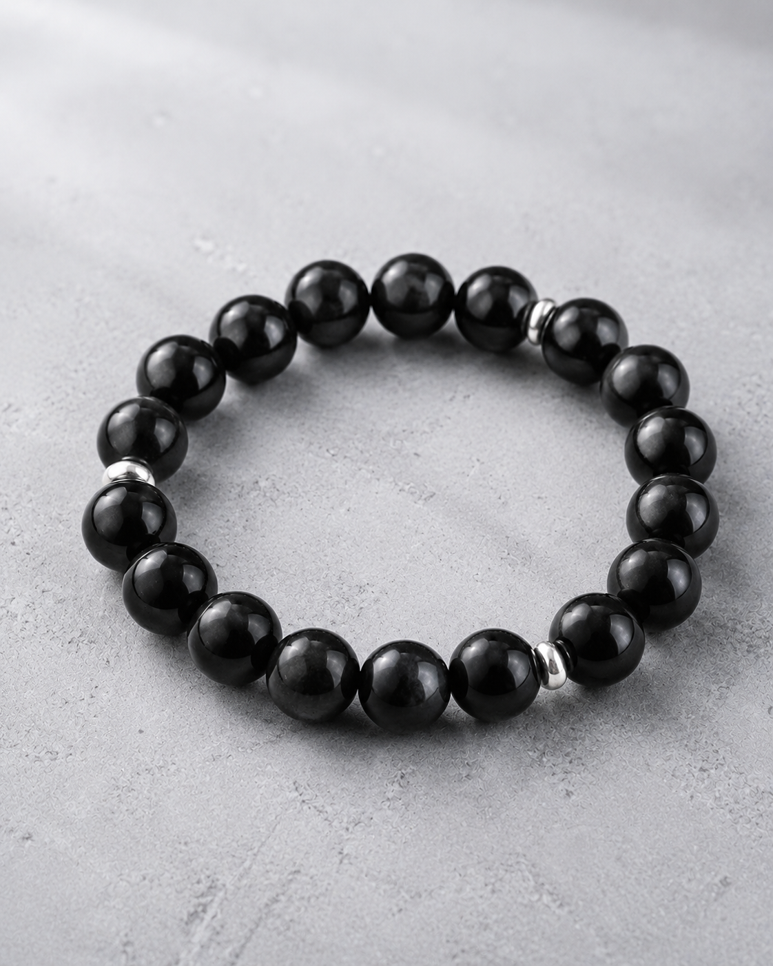 Black Obsidian & Black Agate Beaded Bracelet - Black Mirror