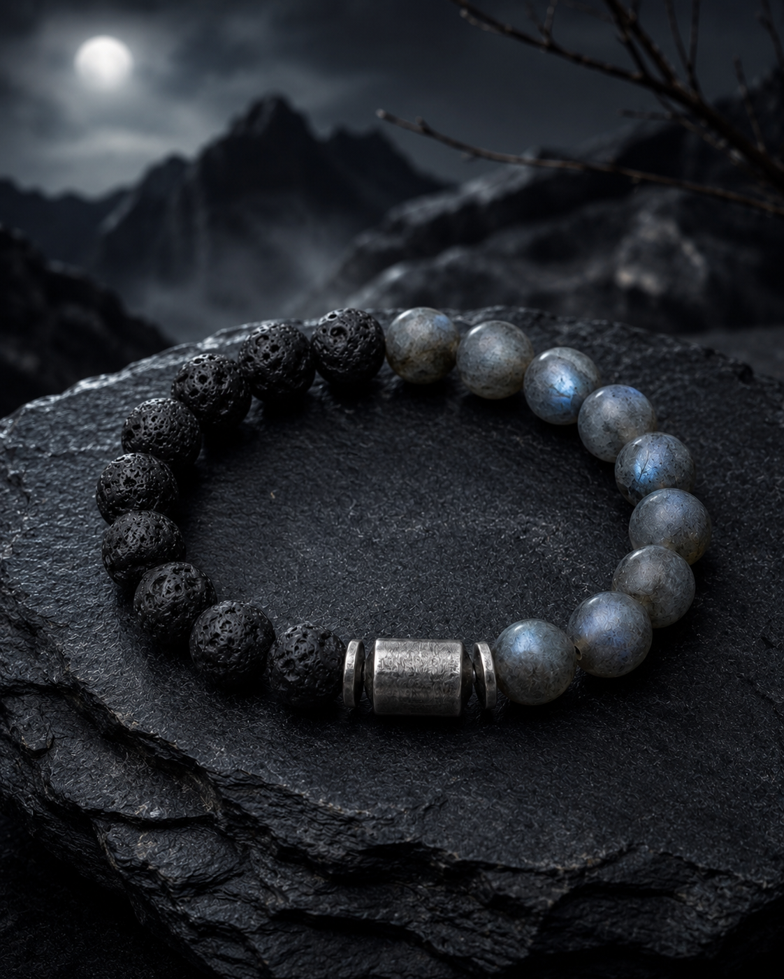 Matte Labradorite & Lava Stone Beaded Bracelet - Lunar Ground