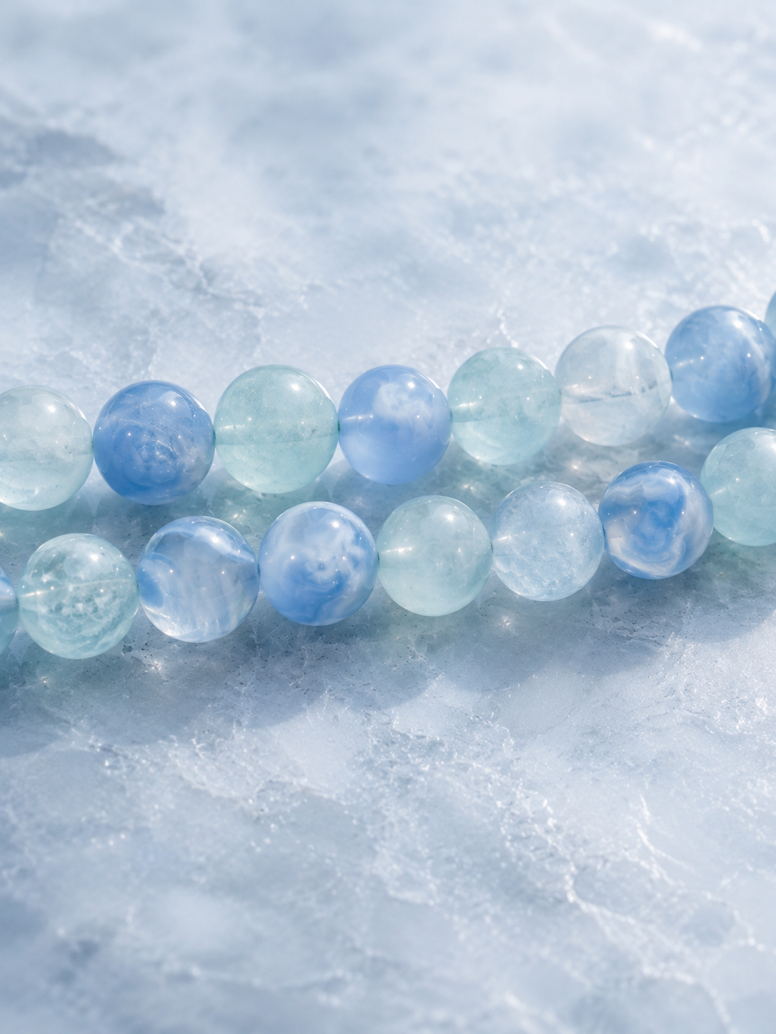 Aquamarine, Blue Lace Agate & Clear Quartz Beaded Bracelet - Still Realm