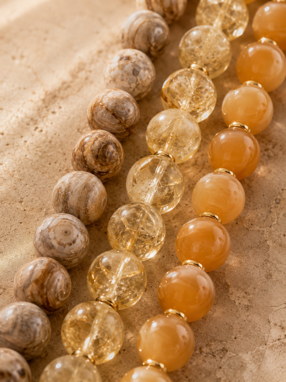 Petrified Wood, Citrine & Honey Agate Beaded Bracelet - Revival