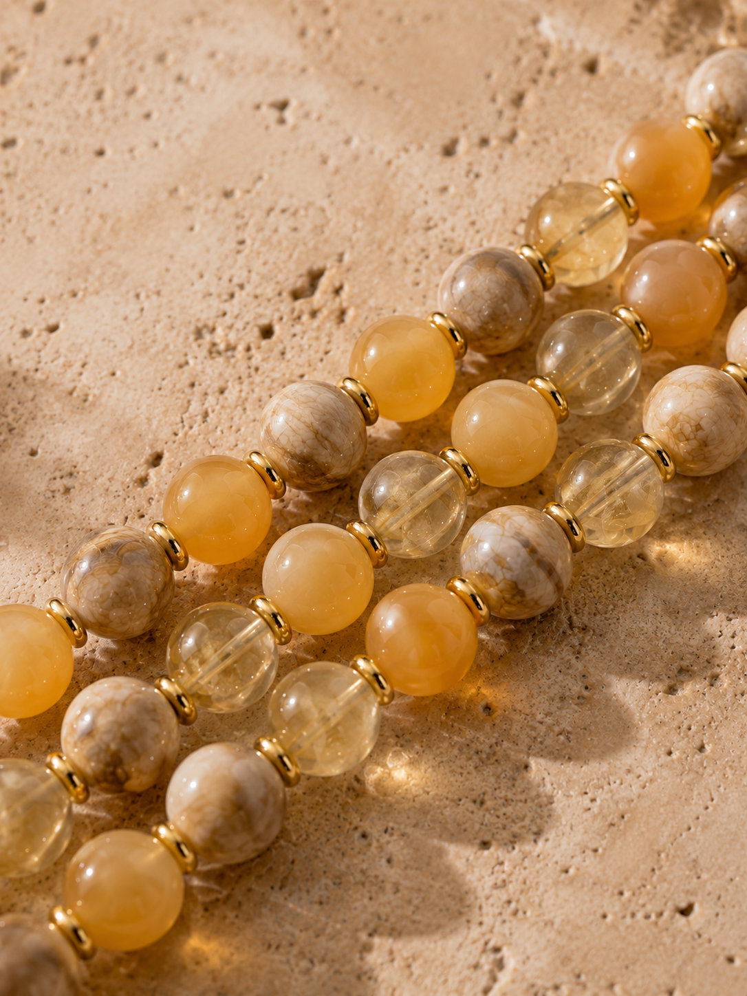Petrified Wood, Citrine & Honey Agate Beaded Bracelet - Revival