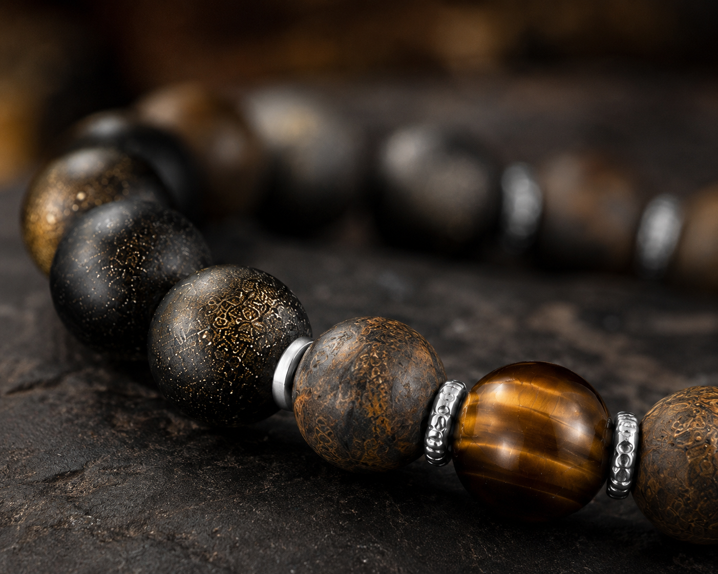 Matte Golden Obsidian, Bronzite & Tiger’s Eye Beaded Bracelet - Earthguard