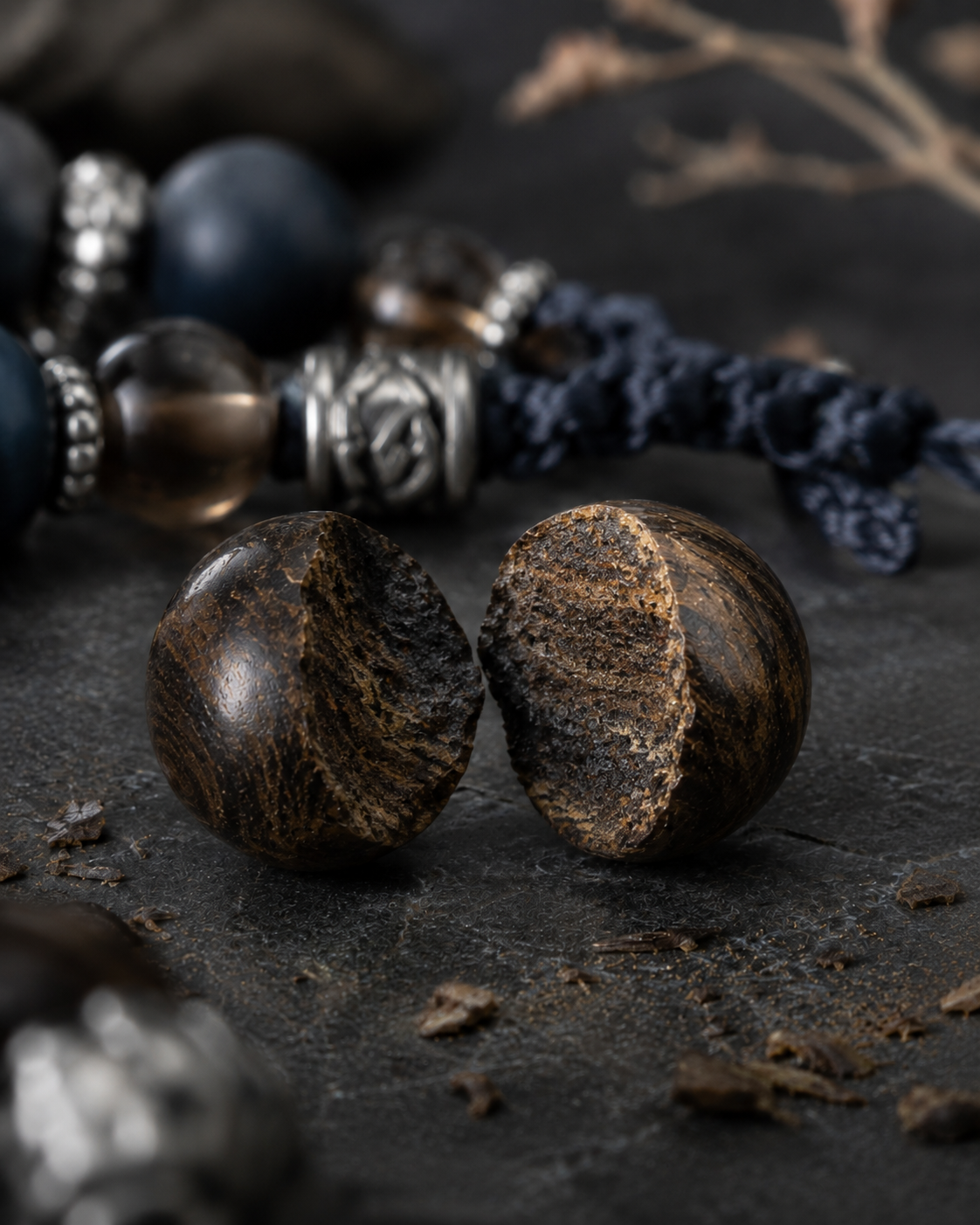Matte Blue Tiger’s Eye, Bronzite & Smoky Quartz Beaded Bracelet - Bronze Tide