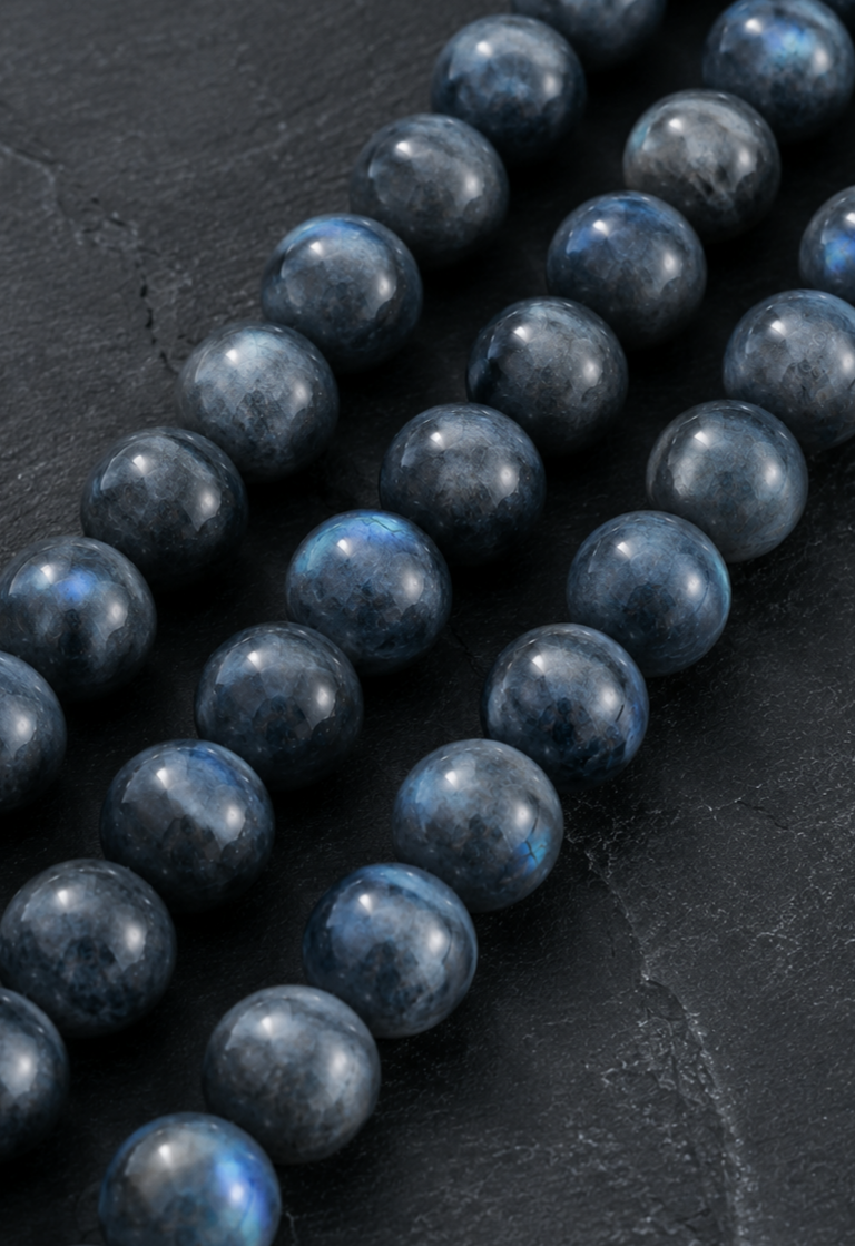Matte Labradorite, Hawk’s Eye & Gray Moonstone Beaded Bracelet - Moonlit Hawk