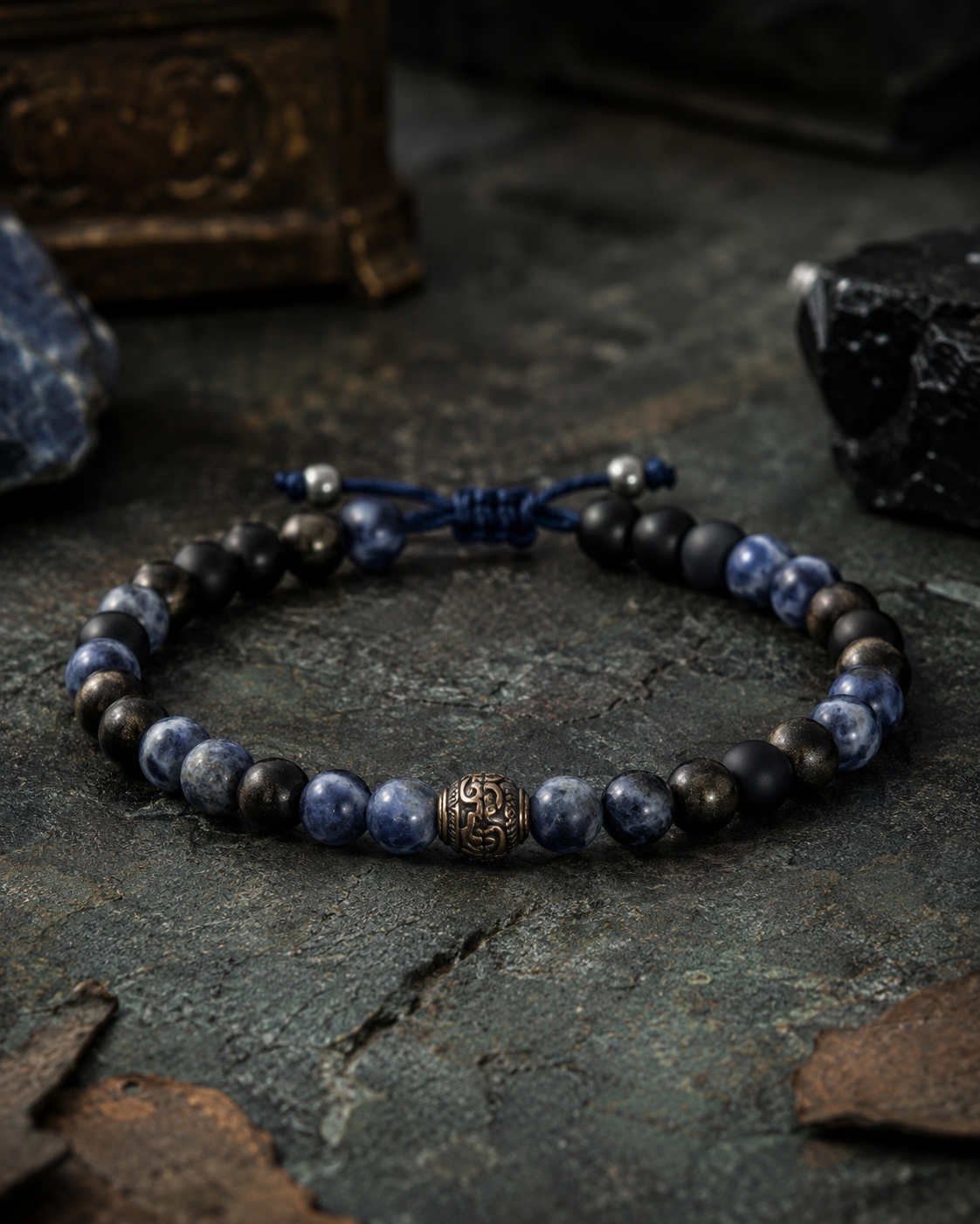 Sodalite, Black Agate & Golden Obsidian Beaded Bracelet - Ancient Blue