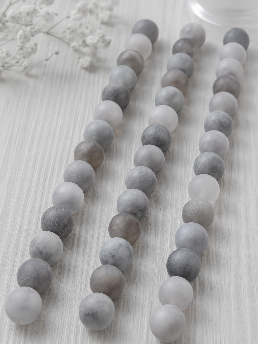 Cloud Agate, Gray Chalcedony & White Chalcedony Beaded Bracelet - Cloud Mist